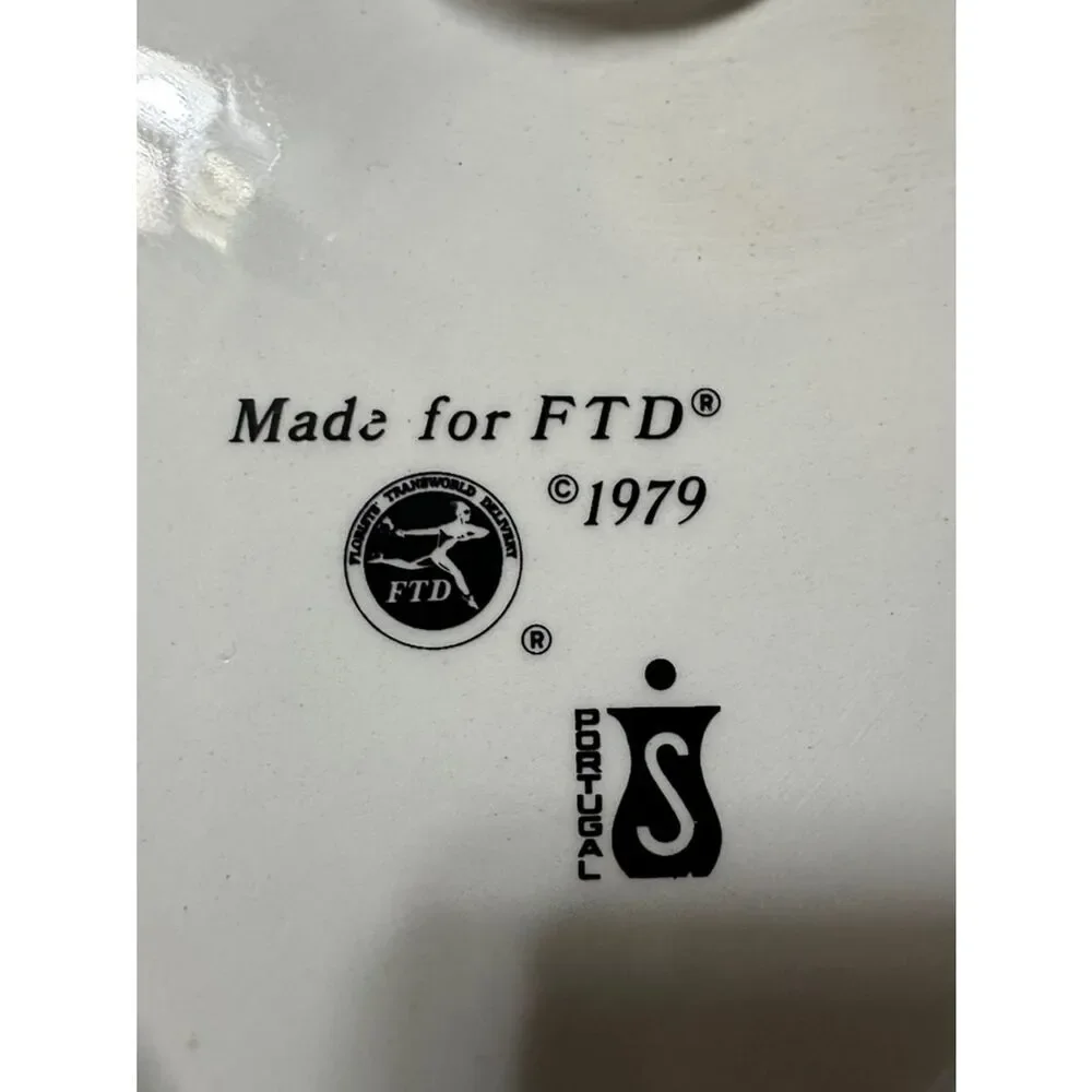 FTD White Pink Floral Heart Shaped Baking Dish Pottery Decor